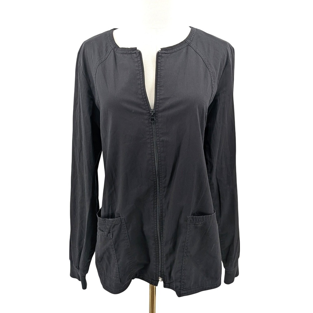 Black Scrub Jacket Zip Front‎ Cotton Stretch Medical Uniform Utility Medium